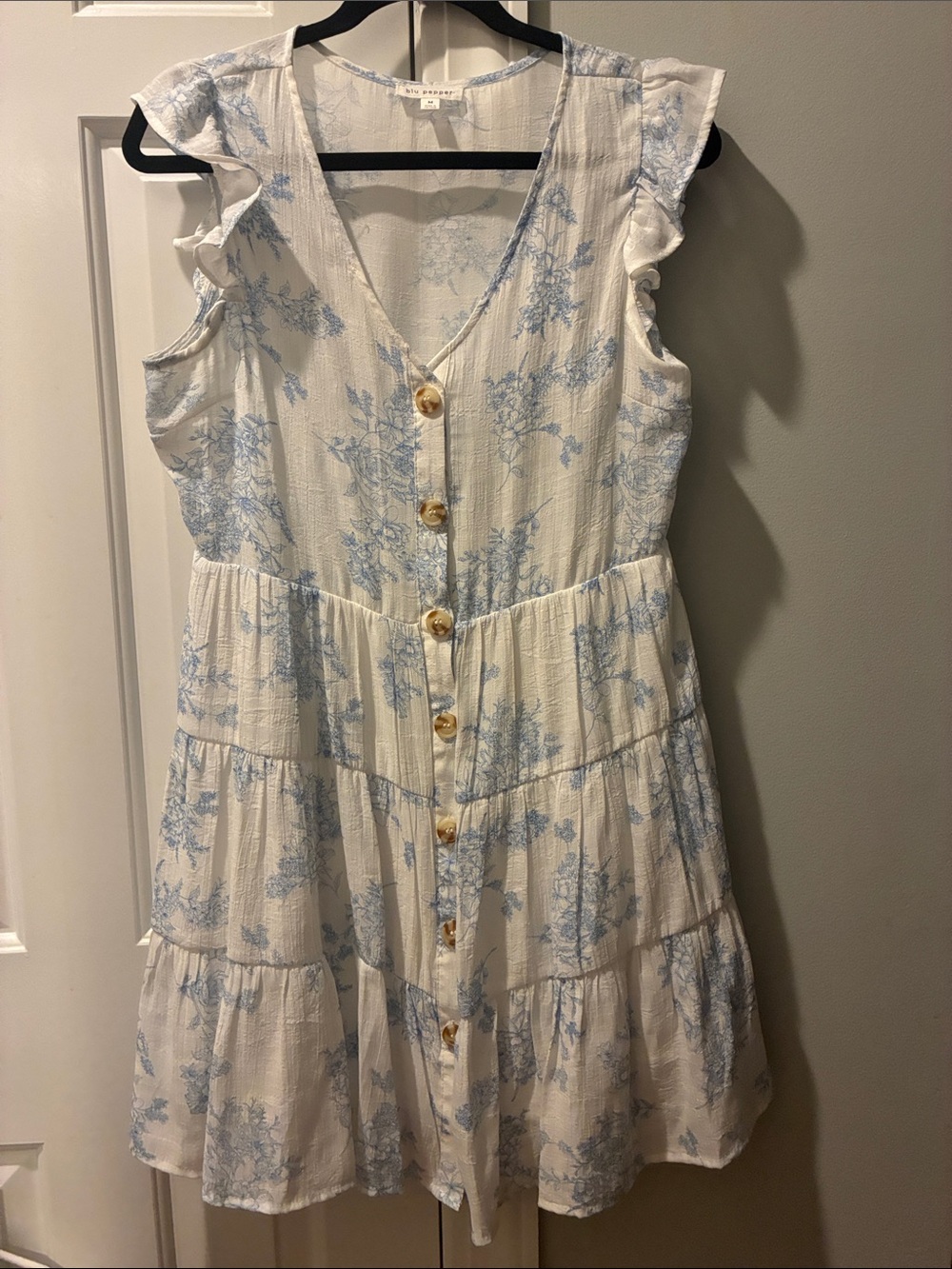 Blu Pepper Lightweight White Dress with Blue Floral Print